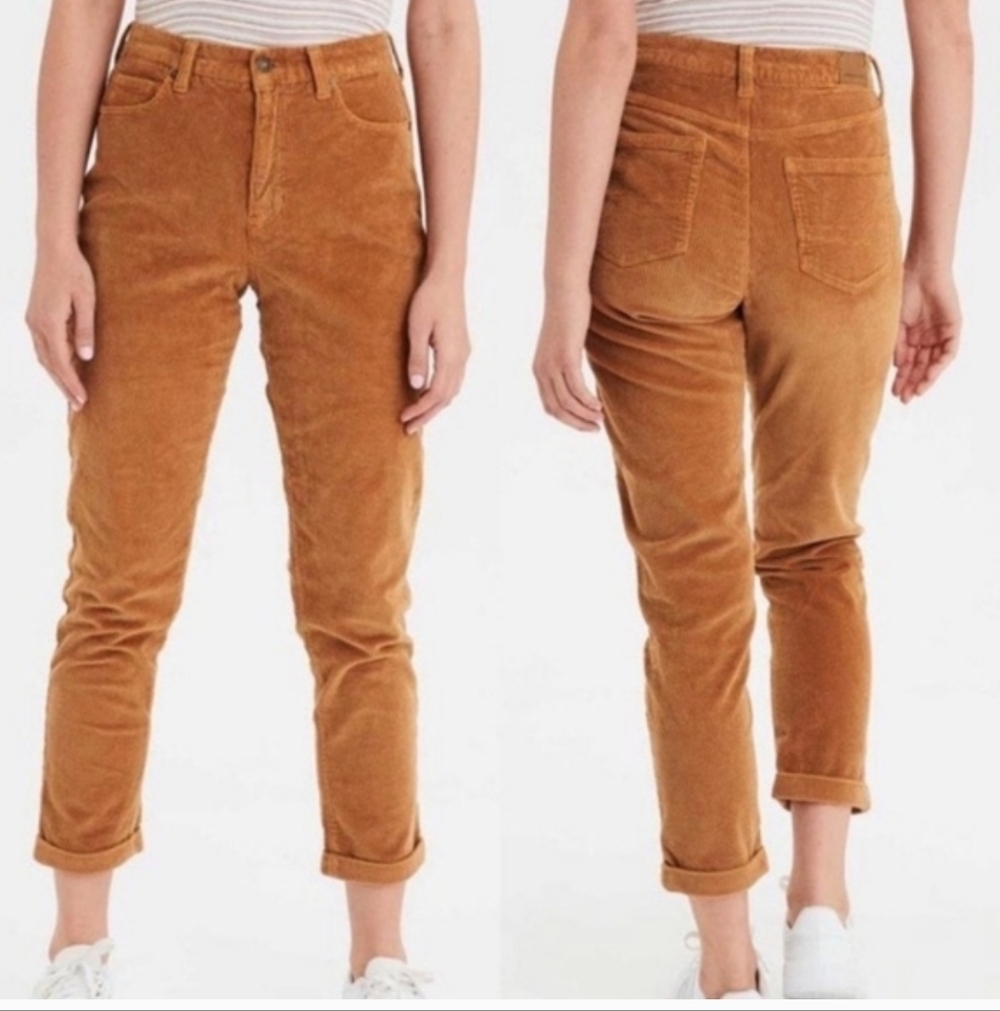 American Eagle Mom Orange Courdoroy Cuffed Straight 70s Boho Pants 2